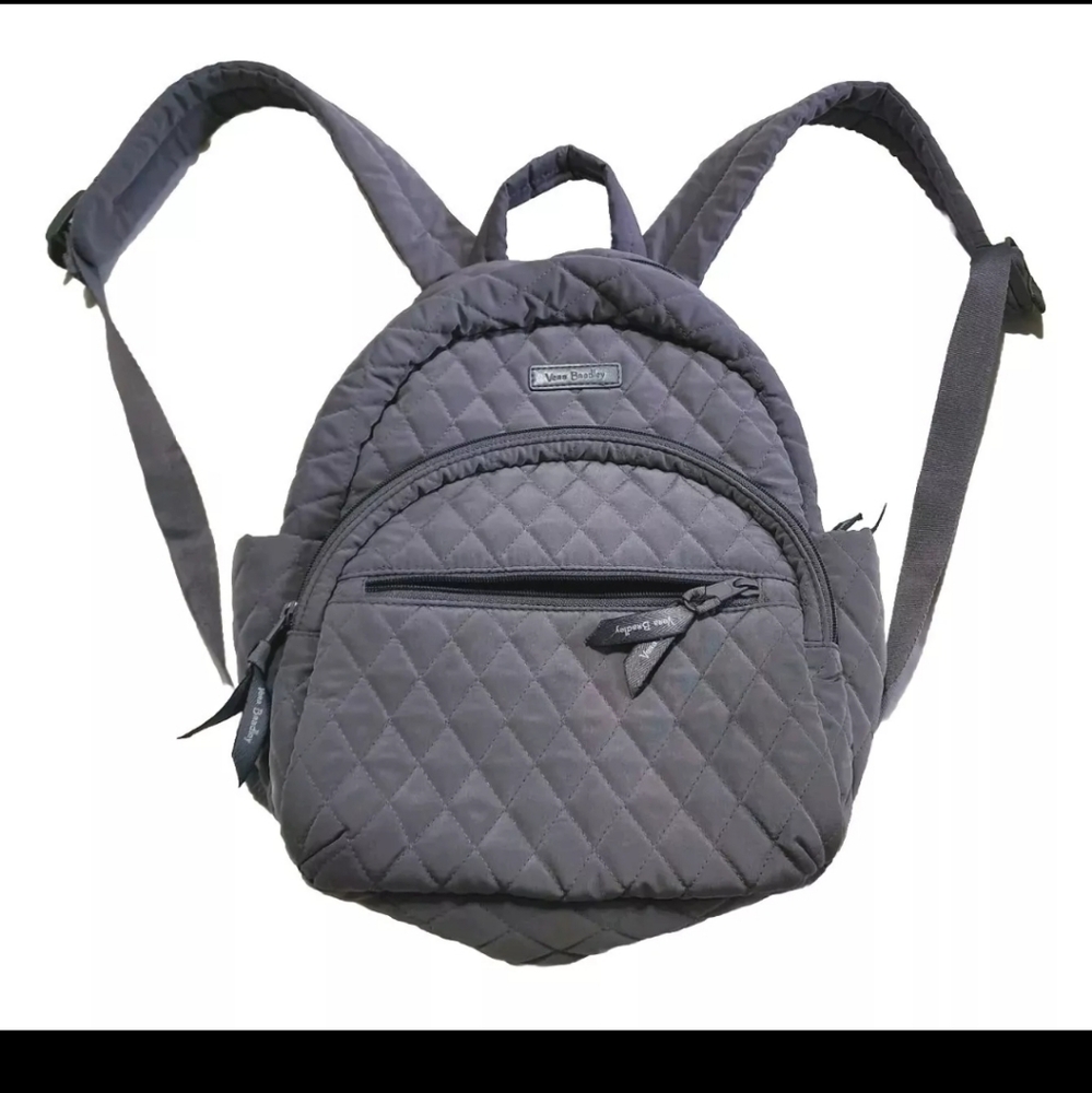 Vera Bradley Backpack Purse Quilted Carbon Gray Microfiber Small Padded Bag